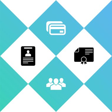 Kimlik kartı, kullanıcı grubu, kredi kartı ve sertifika şablon simgesini ayarla. Vektör