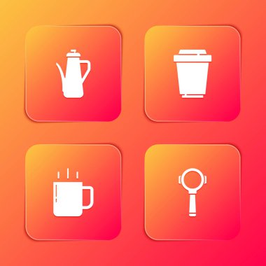 Çaydanlık, kahve fincanı ve filtre tutacağı simgesini hazır et. Vektör
