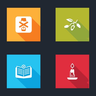 Alkol yok, tarih meyvesi, Kuran 'ın kutsal kitabı ve yanan mum ikonu. Vektör