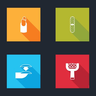 Kırık tırnak, tırnak törpüsü, sahte tırnaklar ve simge ayarla. Vektör