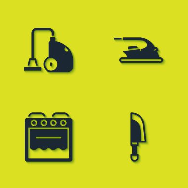 Elektrikli süpürge, bıçak, fırın ve elektrikli ütü ikonunu ayarla. Vektör