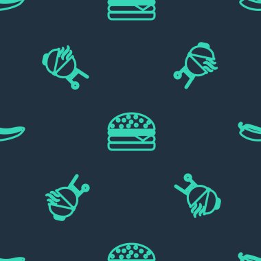 Çizgiyi Burger, Barbekü Izgarası ve Acılı Biber Kabuğu 'nu kusursuz bir şekilde ayarla. Vektör