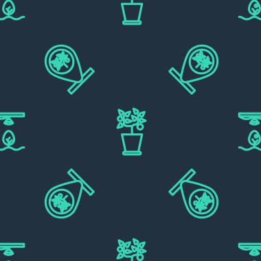 Ota, konuma, ağaca ve dikdörtgen desenli ampul bitkisine sahip Smart çiftliğine hat kurun. Vektör