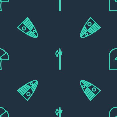 Ortaçağ halberi, kalkanı ve demir miğferi pürüzsüz desene ayarlayın. Vektör