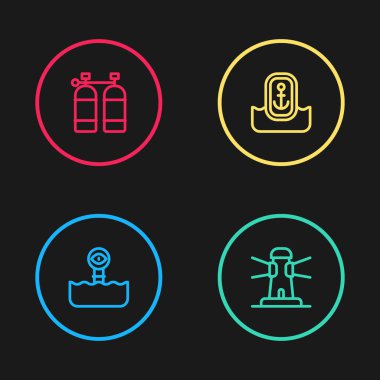 Periscope hattı, Deniz feneri, çapalı konum ve Aqualung simgesi. Vektör