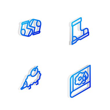 Isometric hattı su geçirmez lastik bot, çorap, kirpi ve bitkisel ikon ayarla. Vektör