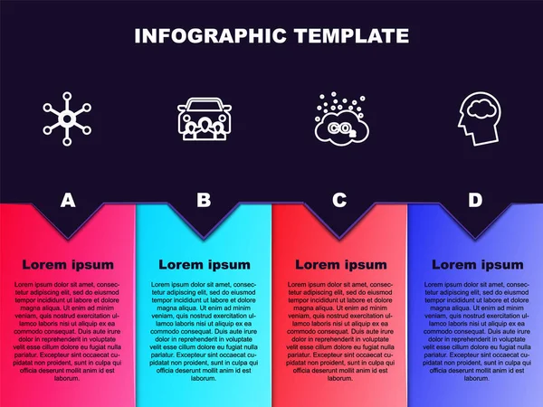 Liniennetz, Carsharing, CO2-Emissionswolke und Head-Silhouette mit. Geschäftsinfografische Vorlage. Vektor — Stockvektor