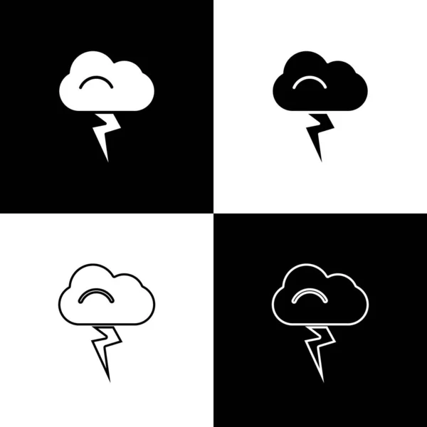 Sturm-Symbol isoliert auf schwarz-weißem Hintergrund gesetzt. Wolke und Blitz. Wetter-Ikone Sturm. Vektorillustration — Stockvektor