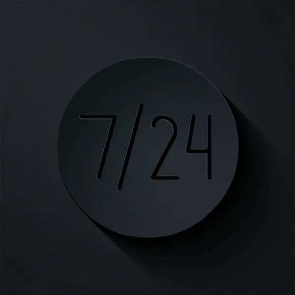 Řez papíru Hodiny 24 hodin ikona izolované na černém pozadí. Celodenní cyklická ikona. 24 hodinový symbol služby. Papírový styl. Vektorová ilustrace — Stockový vektor