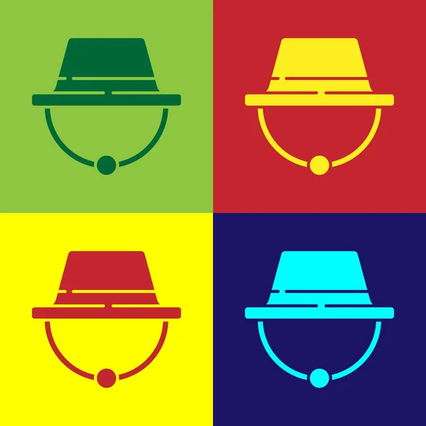 Pop art camping hat icon isolert på farge bakgrunn. Panama med badehatt. Utforsker hatt til jakt, fotturer, turisme. Vektorbelysning – stockvektor