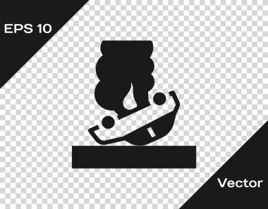 Siyah Yanan araba simgesi şeffaf arkaplanda izole edildi. Araba yanıyor. Araba alev ve dumanla kaplanmış. Vektör