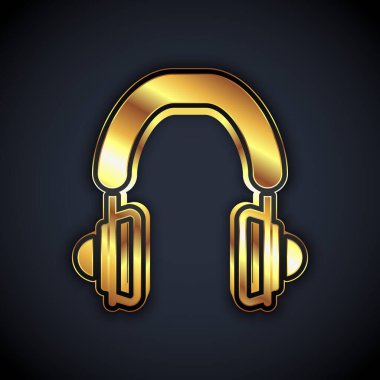 Siyah arka planda izole edilmiş altın kulaklık simgesi. Kulaklıklar. Müzik, hizmet, iletişim ve operatör konsepti. Vektör