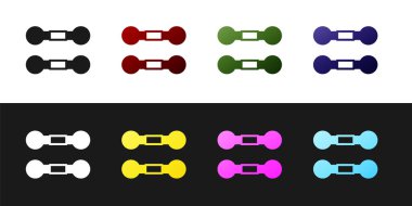 Dumbbell simgesini siyah beyaz arkaplanda izole et. Kas kaldırma, fitness halteri, spor malzemeleri. Vektör