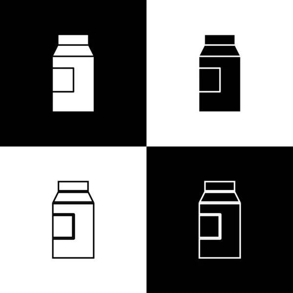 Set Paper package for milk icon isolated on black and white background. Milk packet sign. Vector — Stock Vector