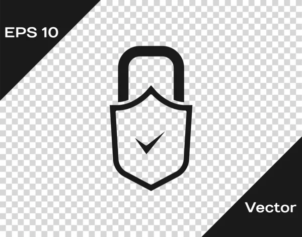 Negro Abra el candado y marque el icono aislado sobre fondo transparente. Concepto de seguridad cibernética. Protección de datos digital. Seguridad. Vector — Vector de stock