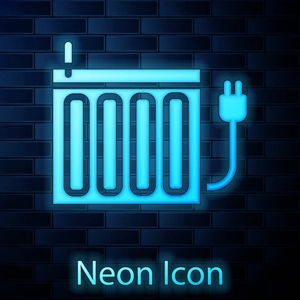 Icono radiador radiante de neón brillante aislado en el fondo de la pared de ladrillo. Vector — Vector de stock