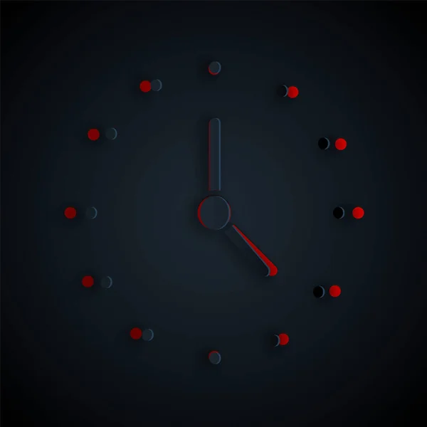 Icono de reloj de corte de papel aislado sobre fondo negro. Símbolo de tiempo. Estilo de arte de papel. Vector — Vector de stock