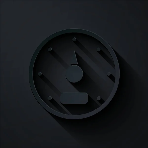 Papírvágás Sebességmérő ikon elszigetelt fekete háttérrel. Papírművészeti stílus. Vektor — Stock Vector