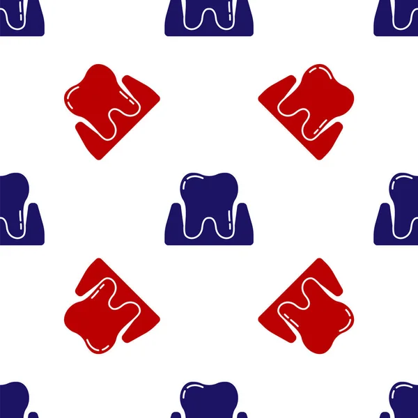 Diente azul y rojo icono aislado patrón sin costuras sobre fondo blanco. Símbolo dental para clínica de odontología o centro médico dentista y paquete de pasta de dientes. Vector — Vector de stock
