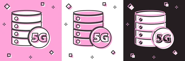 Set Server 5G nytt trådlöst internet wifi-anslutning ikon isolerad på rosa och vit, svart bakgrund. Globalt nätverk höghastighetsanslutning datahastighet teknik. Vektor — Stock vektor