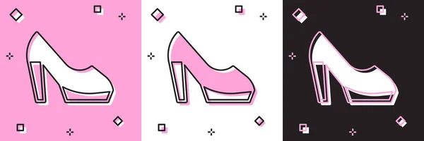 Set Vrouw schoen met hoge hiel pictogram geïsoleerd op roze en wit, zwarte achtergrond. Vector — Stockvector