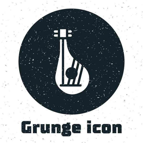 Grunge ucraniano instrumento musical tradicional bandura icono aislado sobre fondo blanco. Dibujo vintage monocromo. Vector — Vector de stock