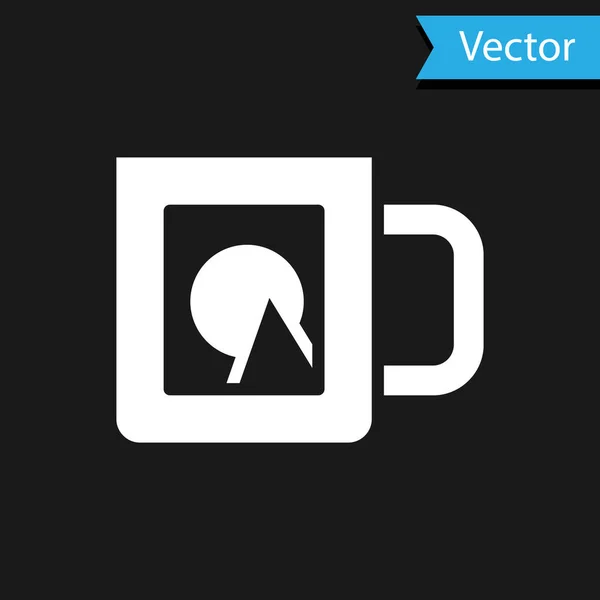 화이트 커피 컵 아이콘은 검은 배경에 분리되어 있습니다. 인쇄를 지우 세요. Vector — 스톡 벡터