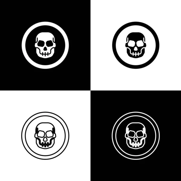 Set Mexican skull coin icon isolated on black and white background. Vector — Stock Vector