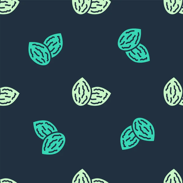 Verde y beige Semillas de un icono de la planta específica aislado patrón sin costura sobre fondo azul. Vector — Vector de stock