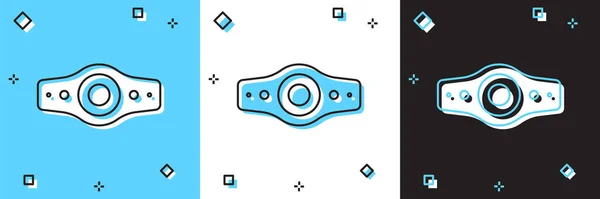 Set Wrestling Championship Gürtel Ikone isoliert auf blau-weißem, schwarzem Hintergrund. Vektor — Stockvektor