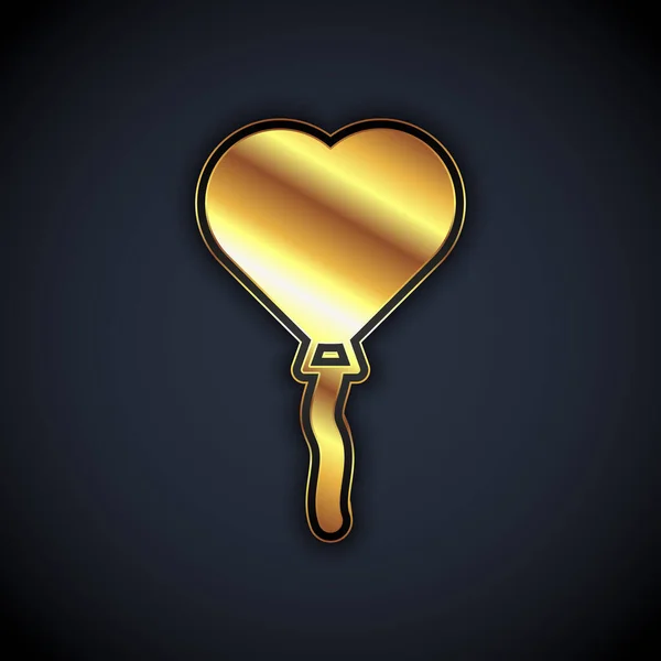 Globos de Oro en forma de corazón con icono de cinta aislada sobre fondo negro. Día de San Valentín. Vector — Vector de stock
