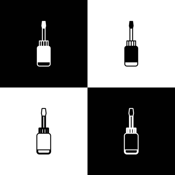 Definir ícone de chave de fenda isolado no fundo preto e branco. Símbolo da ferramenta de serviço. Vetor — Vetor de Stock