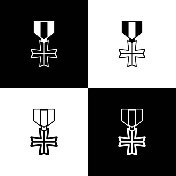 Set Military reward medal icon isolated on black and white background. Army sign. Vector — Stock Vector