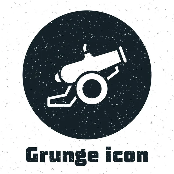 Grunge Cannon 아이콘은 흰 배경에서 분리되었습니다. 모노크롬 빈티지그리기. Vector — 스톡 벡터