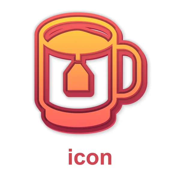 Gold Cup di tè con icona bustina di tè isolato su sfondo bianco. Vettore — Vettoriale Stock
