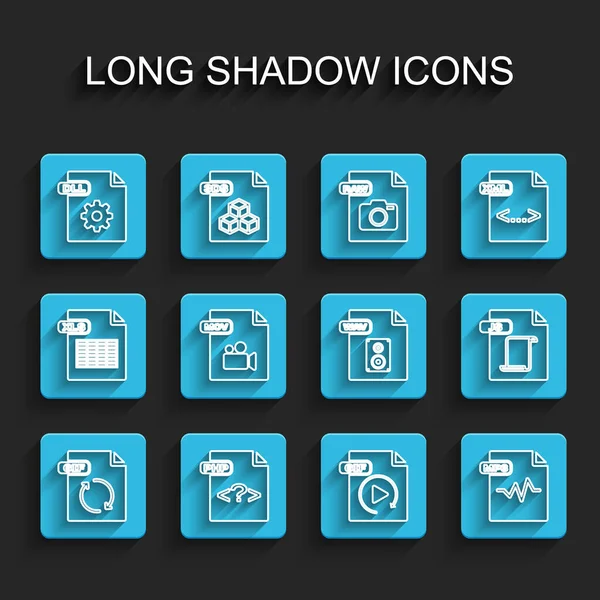 Satır GIF dosya belgesi, PHP, DLL, MP3, MOV, JS ve WAV simgesini ayarla. Vektör — Stok Vektör