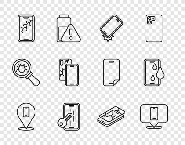 Set line Phone repair service, Shockproof phone, Glass screen protector, Mobile with broken, and Waterproof icon. Vector — Stock Vector