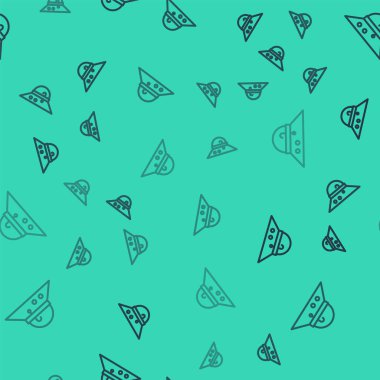 Siyah çizgi balıkçı şapkası ikonu yeşil arka planda pürüzsüz desen izole etti. Vektör