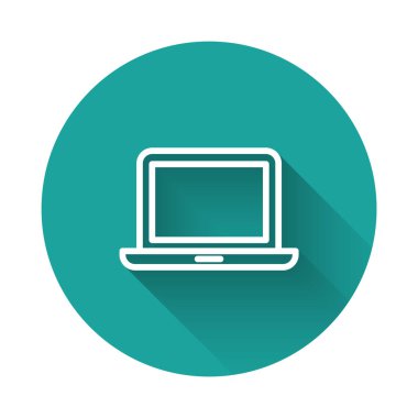 Beyaz arkaplanda siyah dizüstü bilgisayar simgesi izole edildi. Boş ekran işaretli bilgisayar defteri. Sıvı şekilli soyut pankart. Vektör