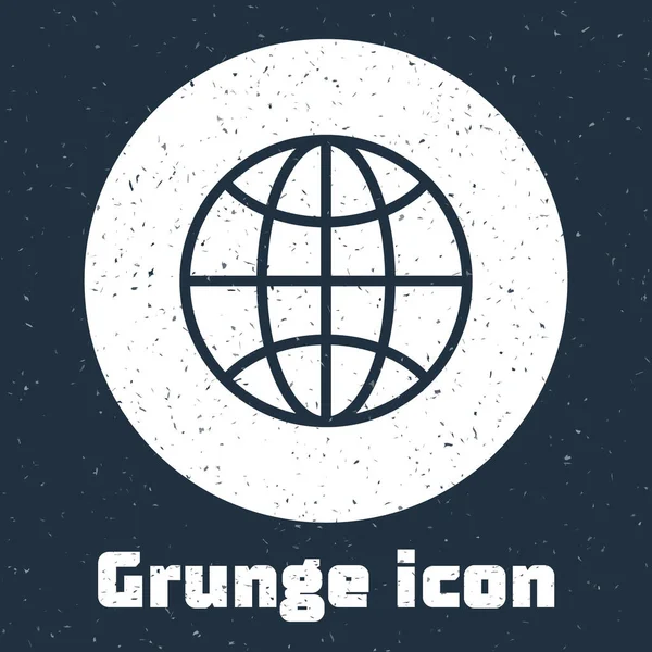 Grunge line Ícone mundial isolado sobre fundo cinza. Pin no globo. Desenho vintage monocromático. Ilustração vetorial — Vetor de Stock