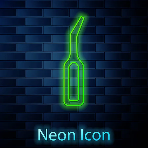 Leuchtende Neon-Linie Dental Explorer Scaler für Zähne Symbol isoliert auf Backsteinwand Hintergrund. Vektor — Stockvektor