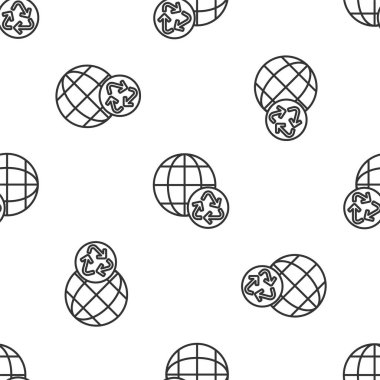 Gri çizgi Gezegen Dünya ve geri dönüşüm ikonu beyaz arka planda izole edilmiş pürüzsüz desen. Çevresel konsept. Vektör