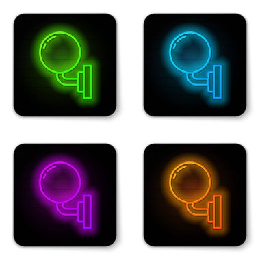 Parlak neon çizgili lamba ya da beyaz arkaplanda izole edilmiş lamba simgesi. Duvar lambası ışığı. Siyah kare düğme. Vektör