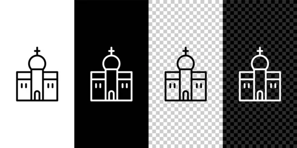 Définir la ligne icône du bâtiment de l'église isolé sur fond noir et blanc. Église chrétienne. Religion d'église. Vecteur — Image vectorielle