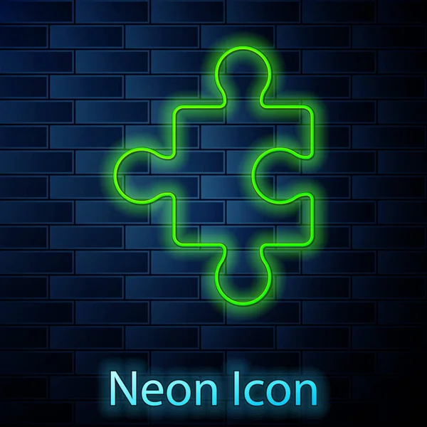 Leuchtende Neon-Linie Puzzle-Symbol isoliert auf Backstein-Hintergrund. Business, Marketing, Finanzen, Layout, Infografik, Internetkonzept. Vektor — Stockvektor