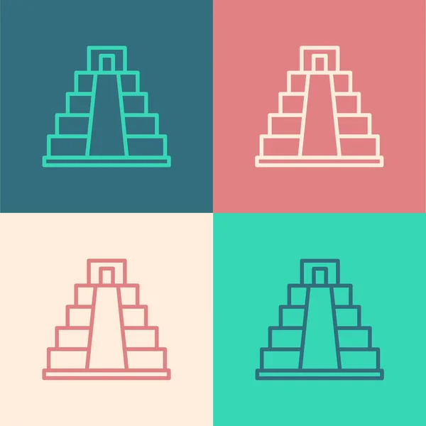 Pop linii sztuki Chichen Itza w ikonie Majów izolowane na tle koloru. Starożytna piramida Majów. Słynny pomnik Meksyku. Wektor — Wektor stockowy