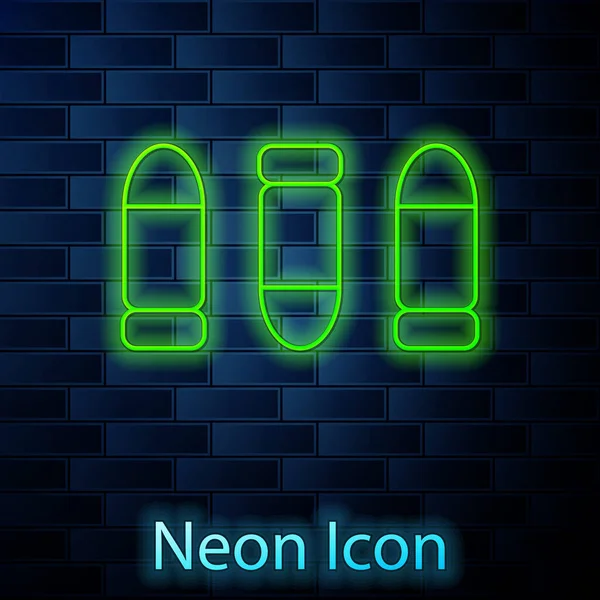 Glowing neon line Bullet icon isolated on brick wall background. Vector — Stock Vector