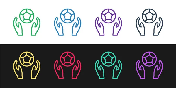 Set line Voetbal voetbal pictogram geïsoleerd op zwart-wit achtergrond. Sportuitrusting. Vector — Stockvector