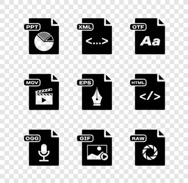 PPT dosya belgesini, XML, OTF, OGG, GIF, RAW, MOV ve EPS simgesini ayarla. Vektör