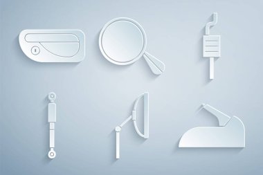 Cam sileceği, araba susturucusu, şok emici, el freni, ayna ve kapı kolu simgesini ayarla. Vektör